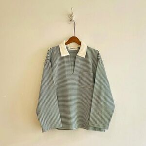 Sarahwear Vintage Border Jersey Skipper Green & White Cotton Striped Polo Shirt